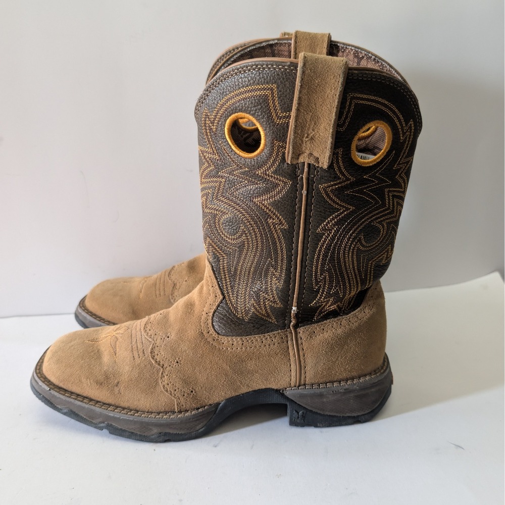 Durango Flirt Womens Tan Suede Brown Western Cowboy Boots Square Toe Pull Sz 7.5